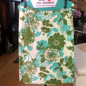 Vintage Valerie Steven’s Floral Print Midi Skirt in Aqua & Olive
